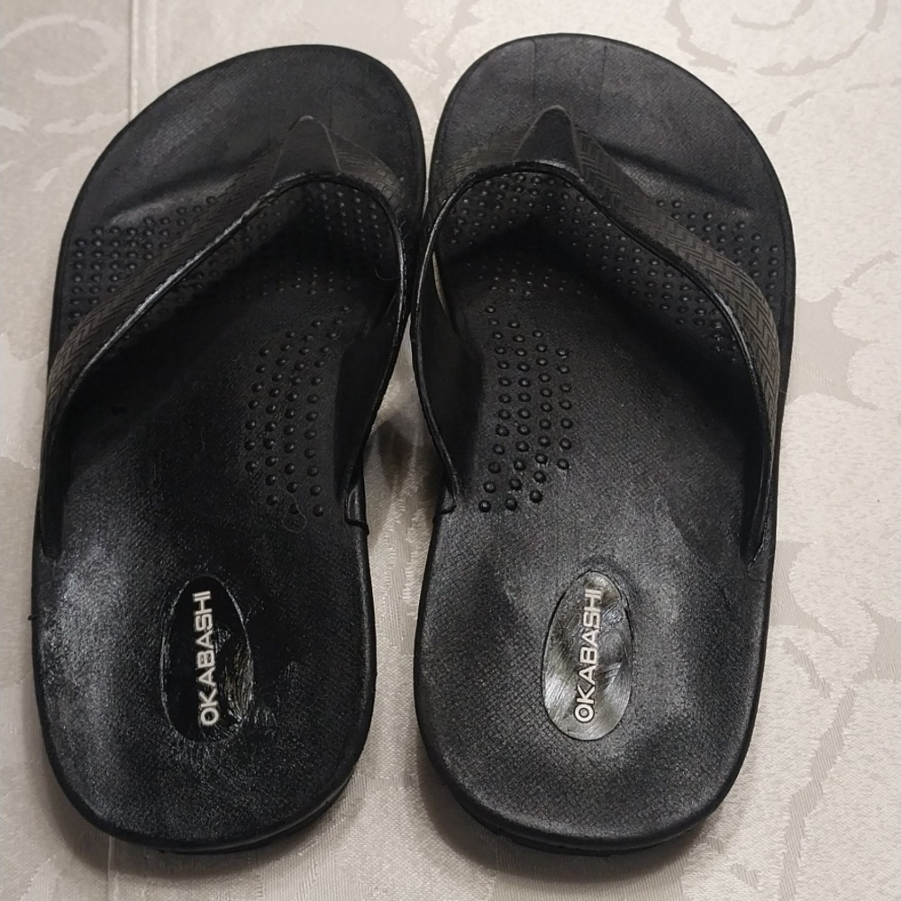 Okabashi Surf Men's Flip Flops Sandals Size Large Black Comfort Arch Support - Picture 3 of 9